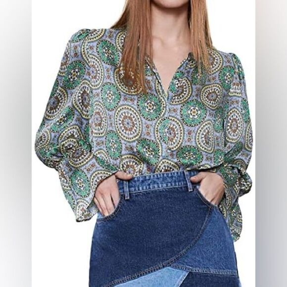 ZARA BOHO FLOWY PRINTED BALLOON SLEEVE BLOUSE - Picture 2 of 7